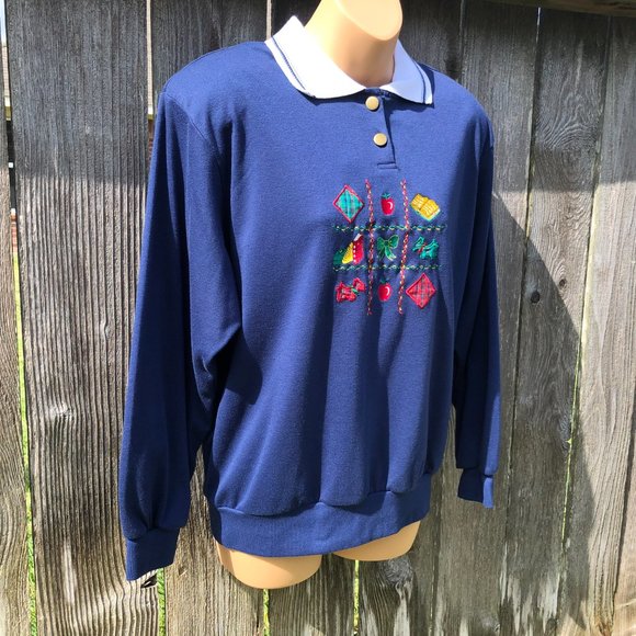 Vintage Napa Valley Long Sleeve Knit Pullover Embroidered Teacher Theme Womens L - Picture 2 of 8